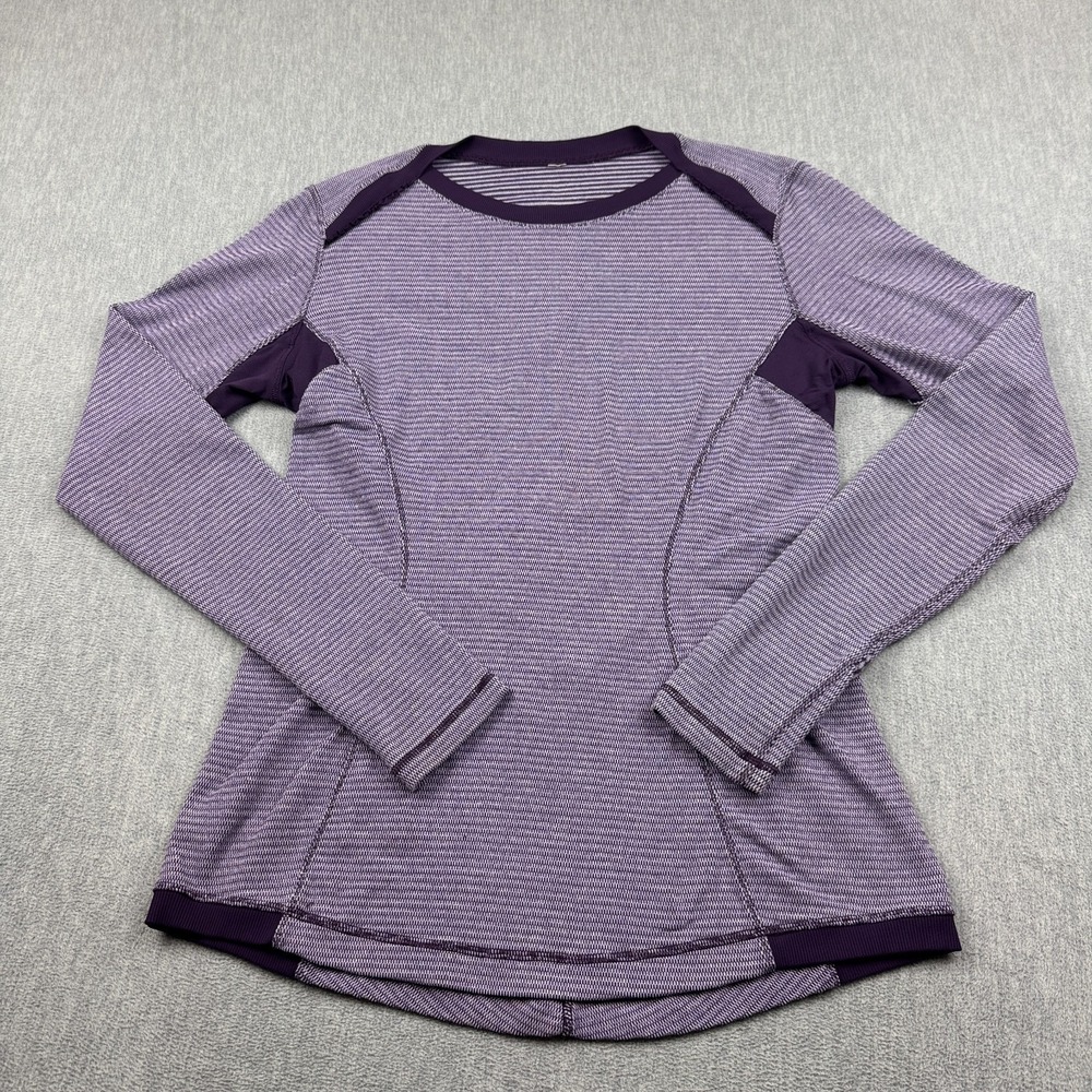 Lululemon Shirt Womens 8 Purple Mini Check Pique Base Runner Long Sleeve Yoga